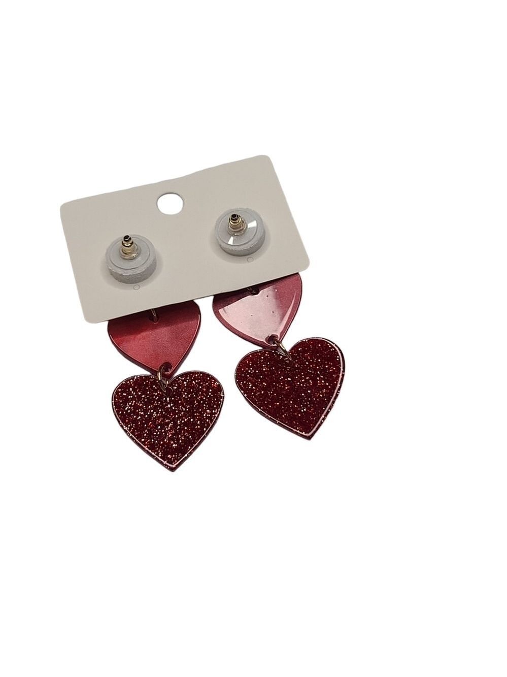 NEW Red Heart Shaped Drop Down Dangle Earrings - Picture 3 of 3